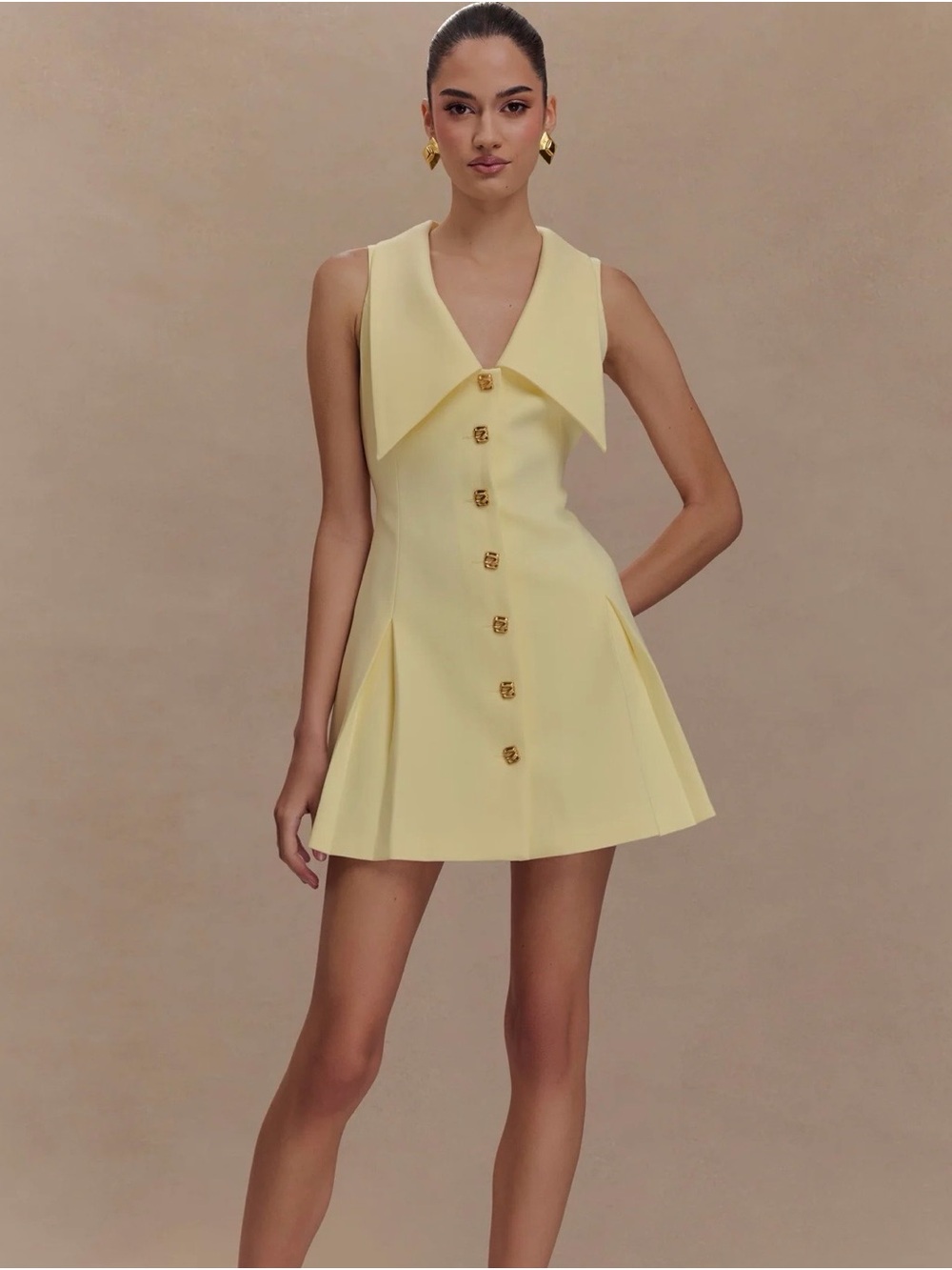 Meshki Pale Yellow Button-Front Mini Dress